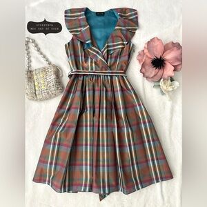 Max and Cleo Sleeveless Plaid Belted Dress Size 4